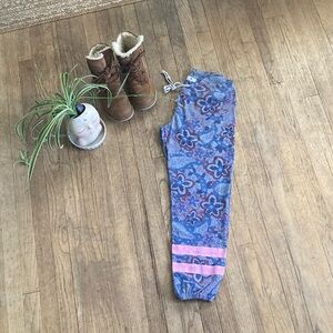 Sundry Blue Floral Joggers with Pink Accents